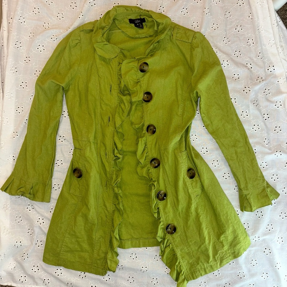 Vintage Green Ruffled Women's Jacket